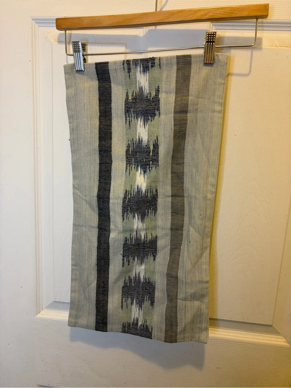 West Elm Striped Ikat Silk/ Cotton Pillow Cover in Light Gray, Navy and Olive